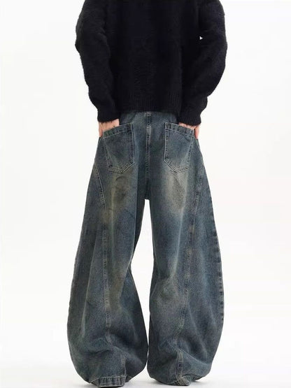 Men Wide Leg Mid-Rise Light Fade Jeans