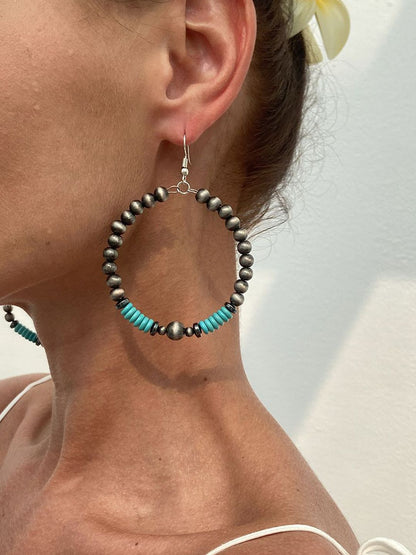 Silver-Plated Artificial Beaded Circular Shaped Drop Earrings