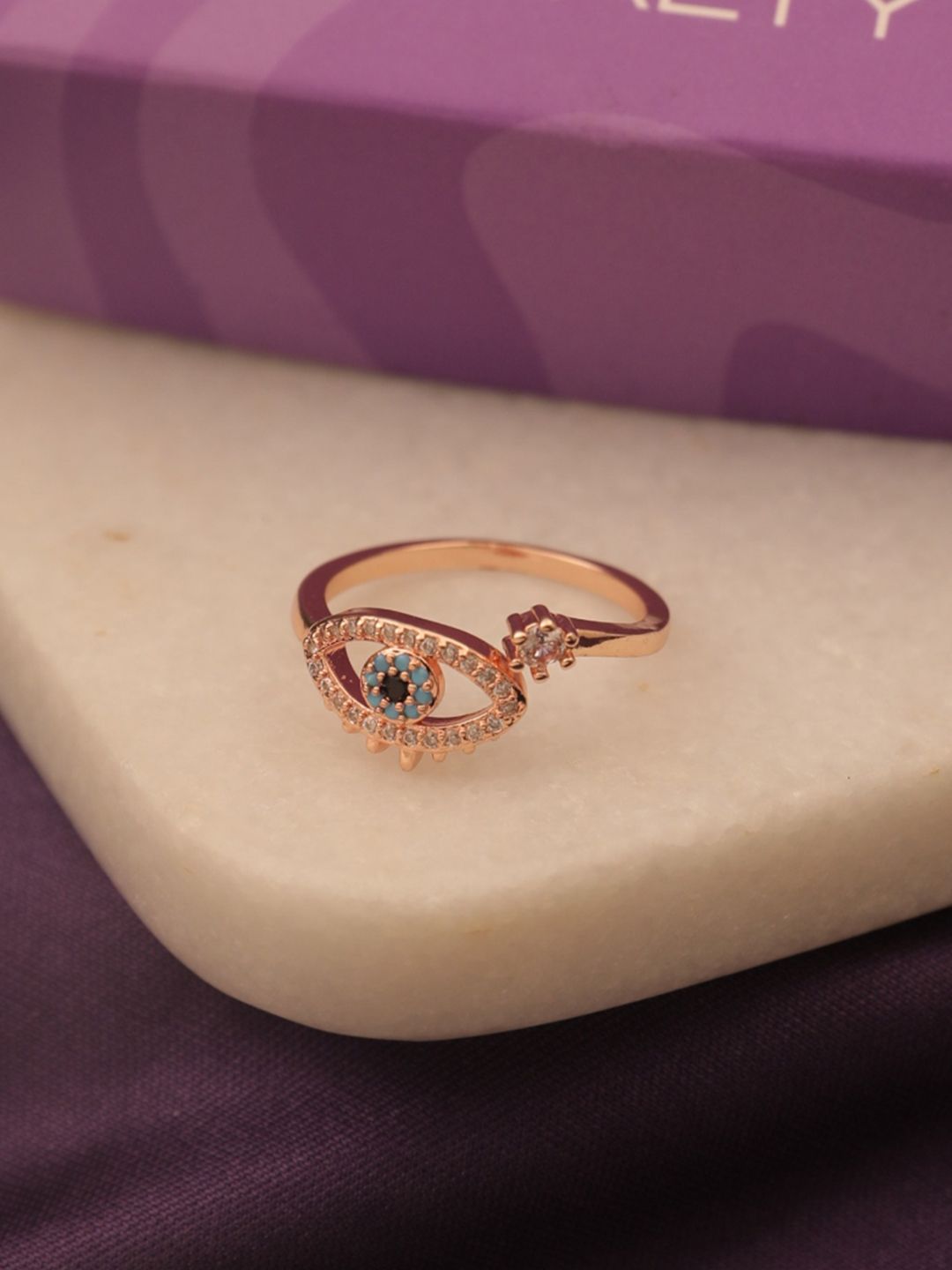 SALTY Stone-Studded Evil Eye Stainless Steel Finger Ring