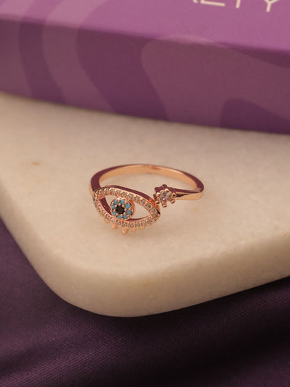 SALTY Stone-Studded Evil Eye Stainless Steel Finger Ring