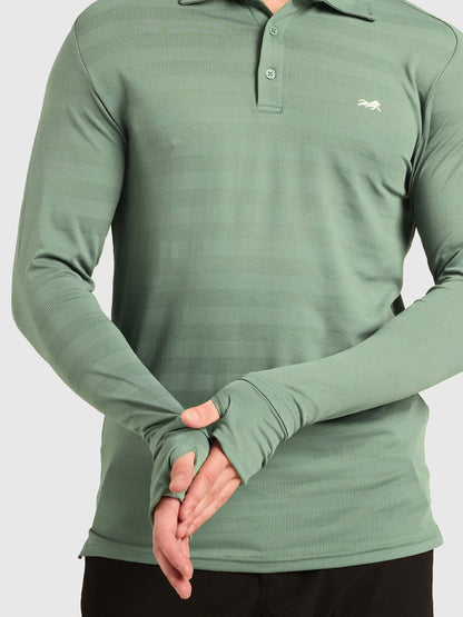 Men Striped Full Sleeves Polo Collar T-shirt
