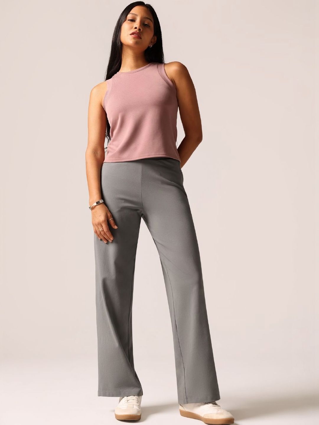 Women Grey Cotton Wide Legged Pants - Tall