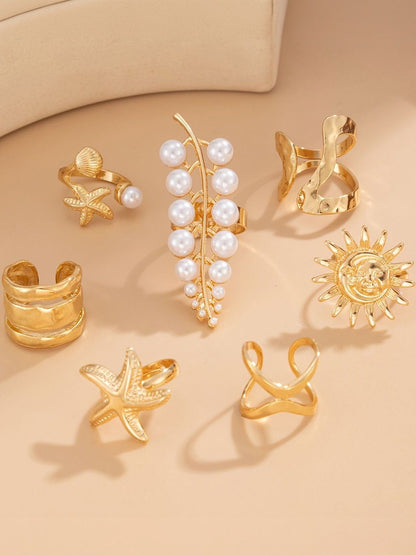 Set of 7 Gold-Plated Finger Ring