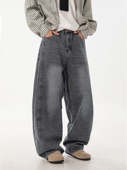 Men Wide Leg Mid-Rise Dark Jeans