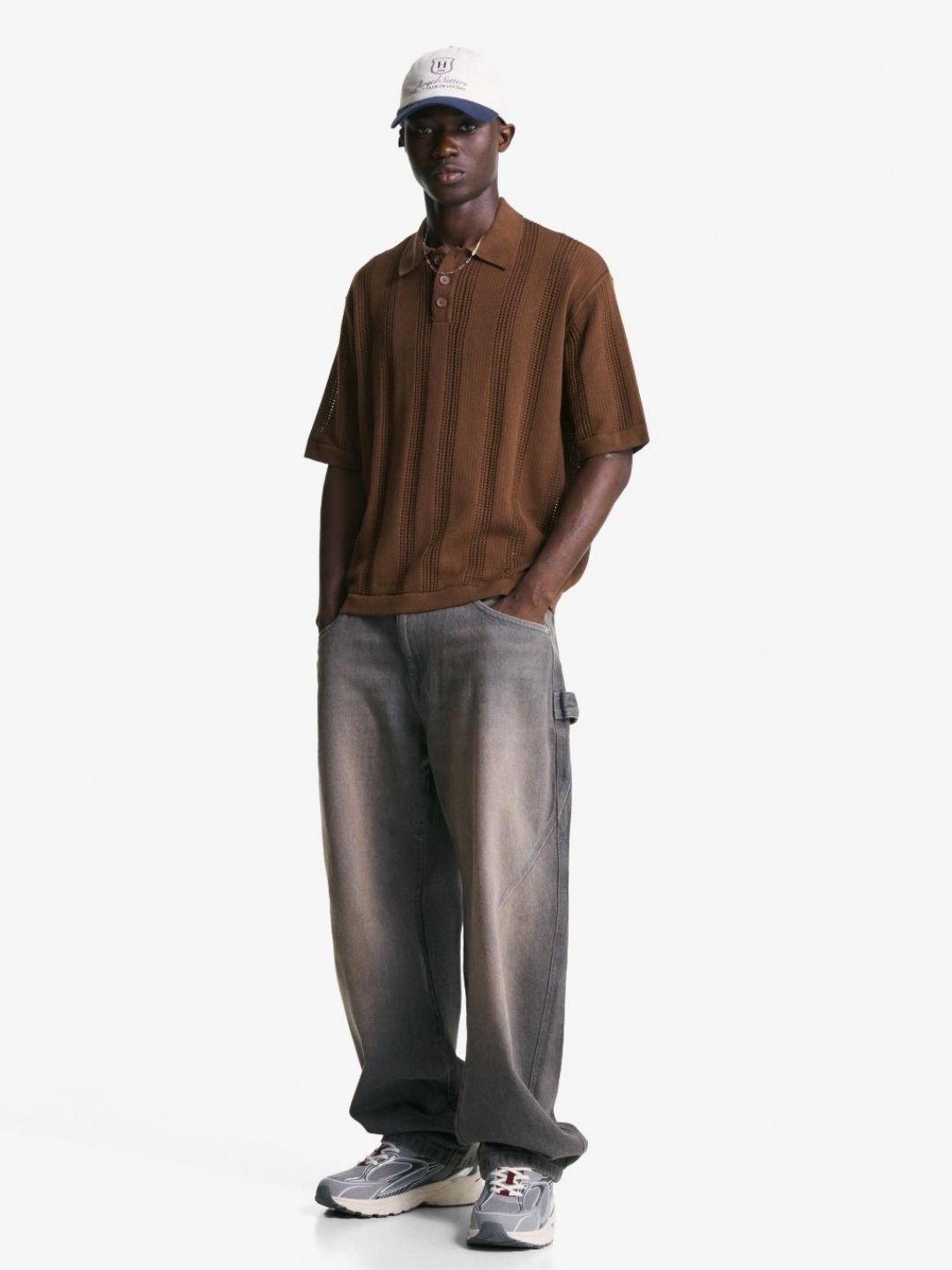 Textured openwork polo shirt