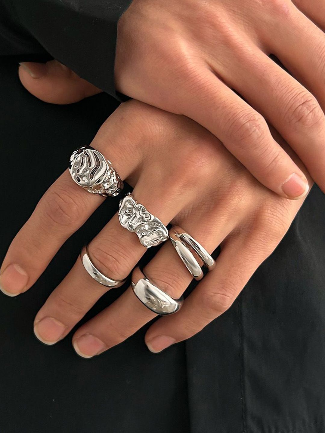 Men Pack of 5 Silver-Plated Finger Rings