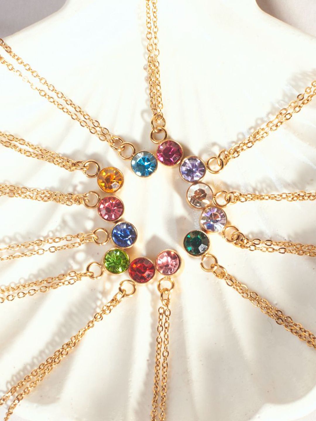 SALTY Crystal Stone Studded Aura Circular Shaped Pendant with Chain