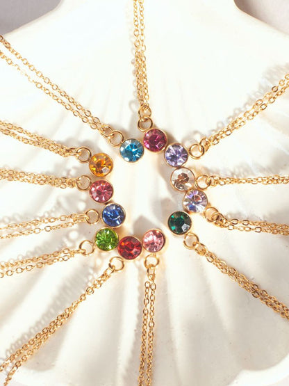 SALTY Crystal Stone Studded Aura Circular Shaped Pendant with Chain