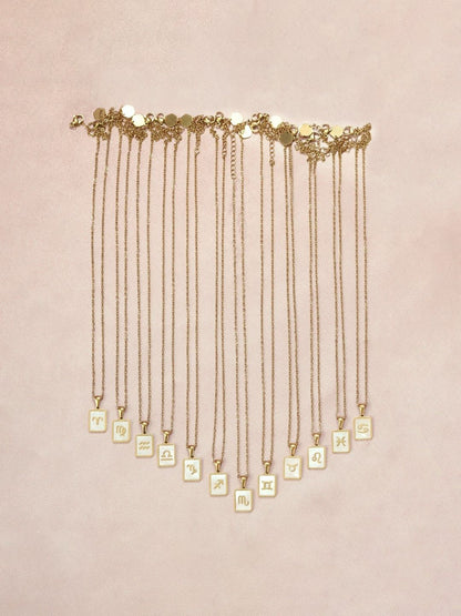 SALTY SALTY Gold & White Sign of the Stars Zodiac Aquarius Pendant With Chain