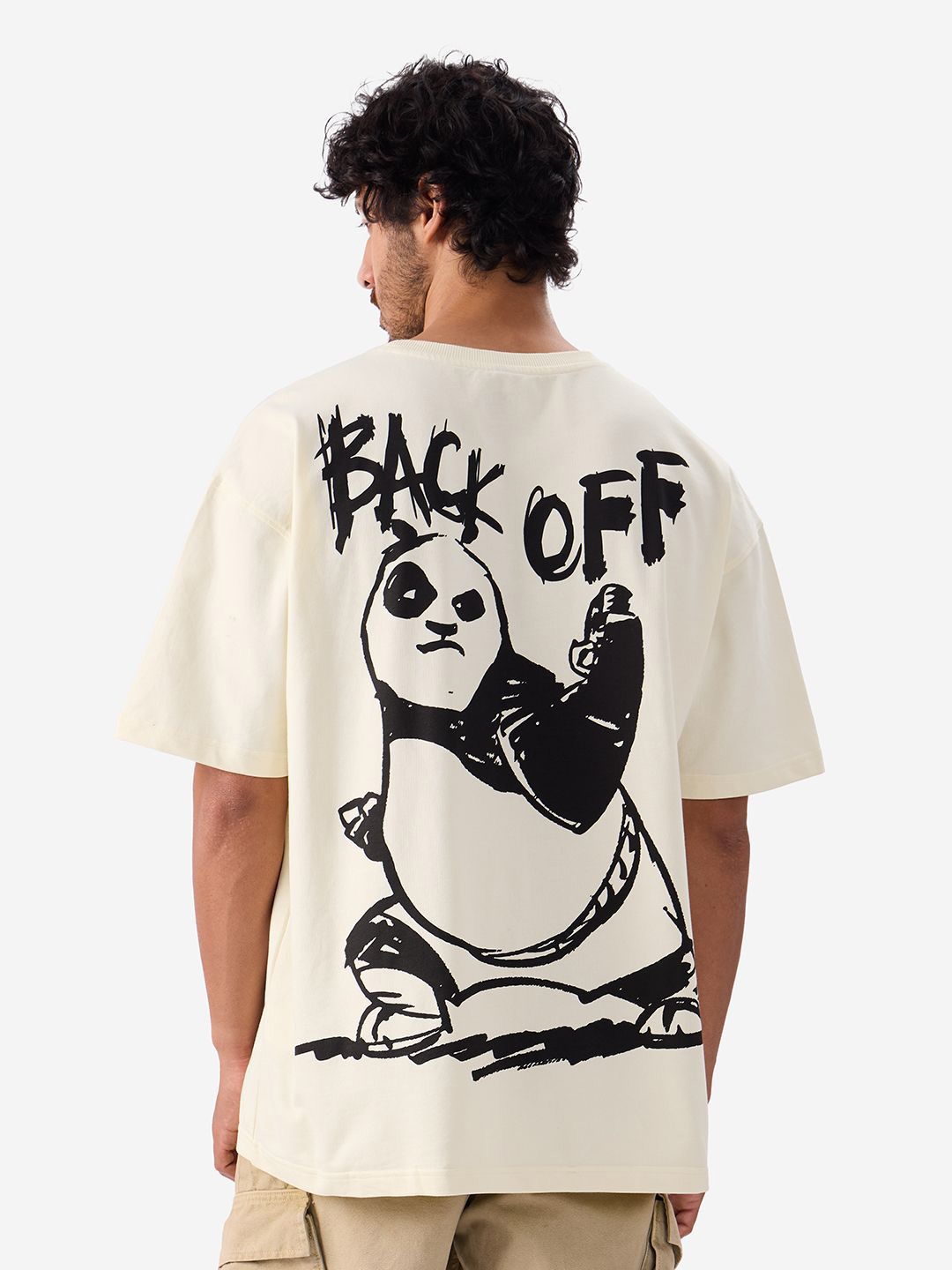 Men Oversized Kung Fu Panda Off White Tshirts