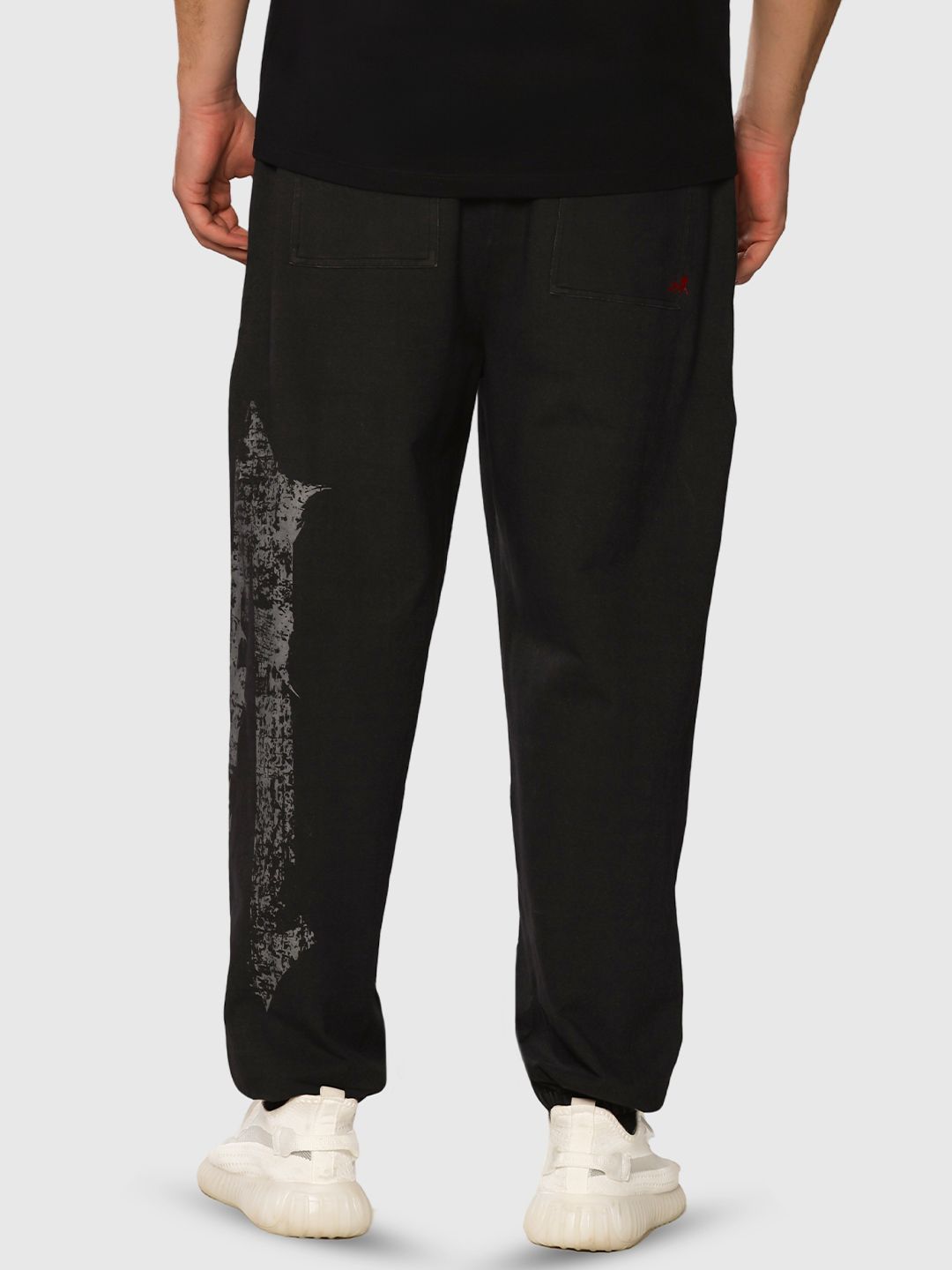 Men Printed Wide-Leg Mid-Rise Acid Wash Denim Joggers