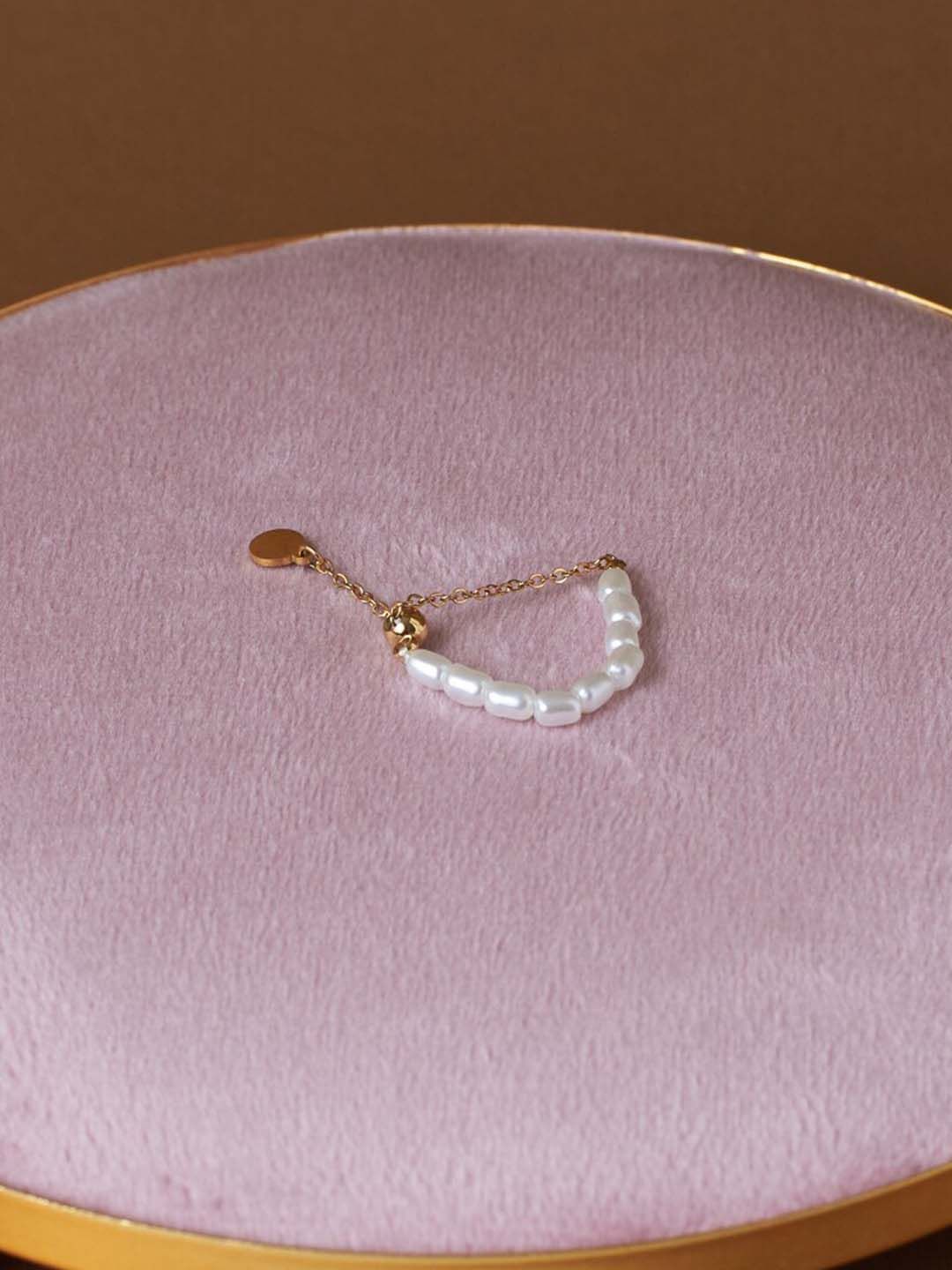 SALTY Gold-Plated Beaded Adjustable Chain Linked Ring