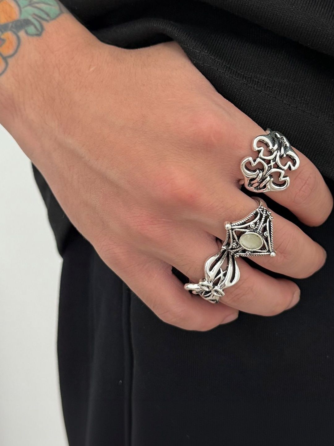 Set of 3 Silver-Plated Finger Ring