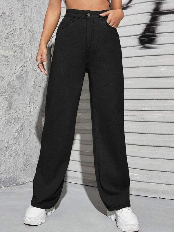 Women Black Jean Straight Fit High-Rise Clean Look Stretchable Jeans