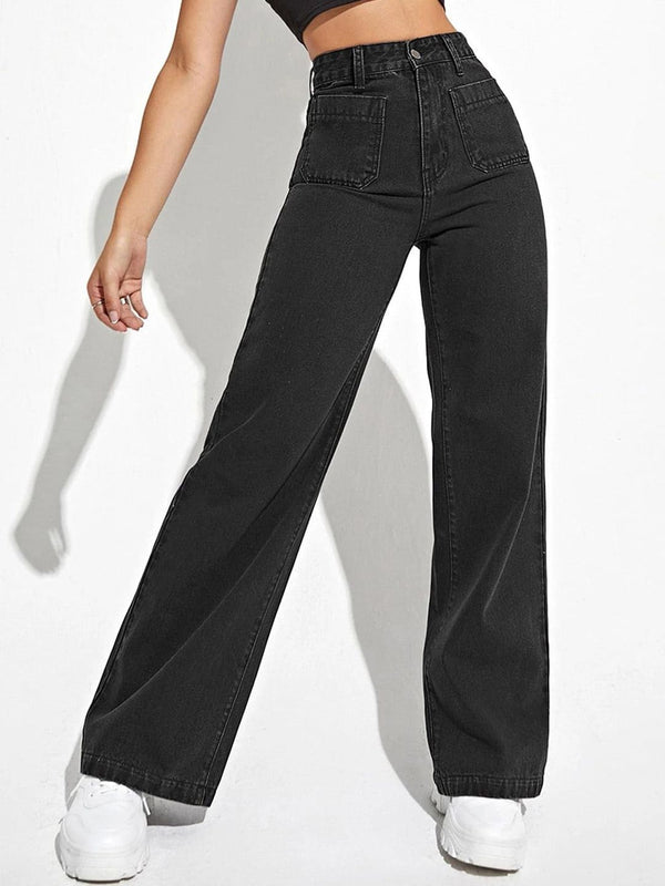 Women Black Jean Straight Fit High-Rise Mildly Distressed Jeans