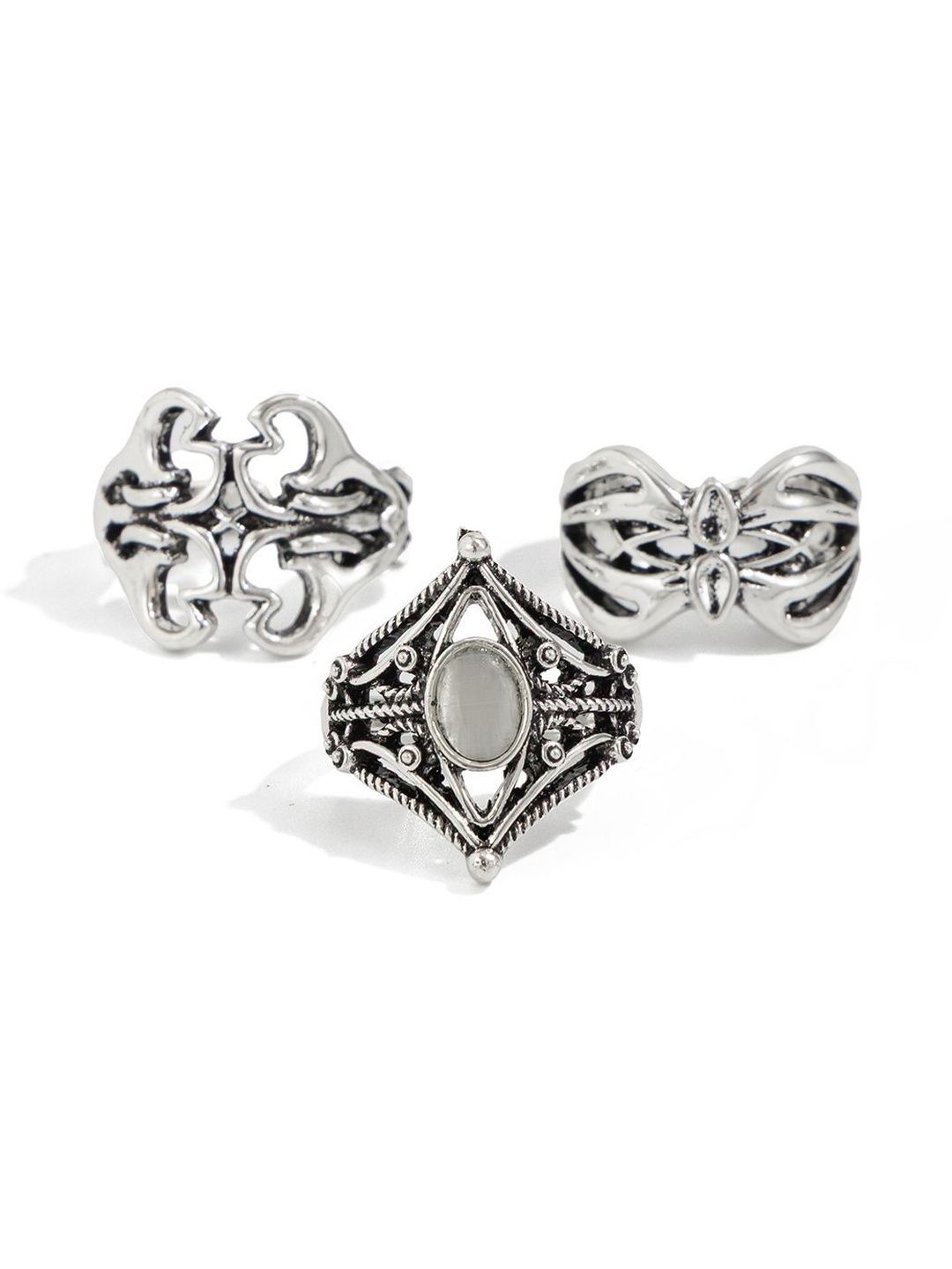 Set of 3 Silver-Plated Finger Ring