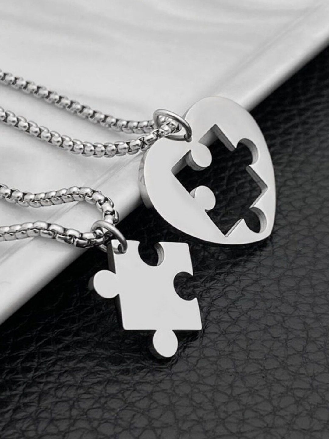 SALTY Women Set Of 2 Stainless Steel Enigmatic Connections Couple Pendants With Chains