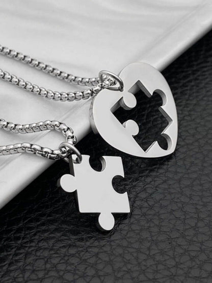 SALTY Women Set Of 2 Stainless Steel Enigmatic Connections Couple Pendants With Chains