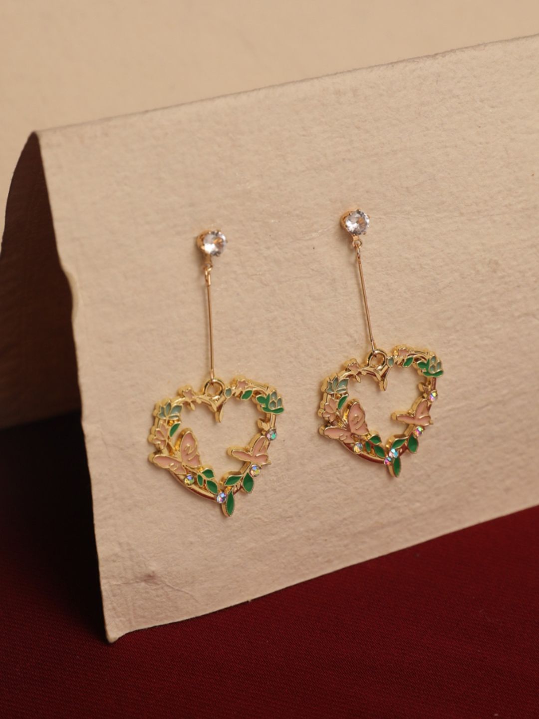SALTY Stone Studded Heart Shaped Love Forest Elegance Drop Earrings