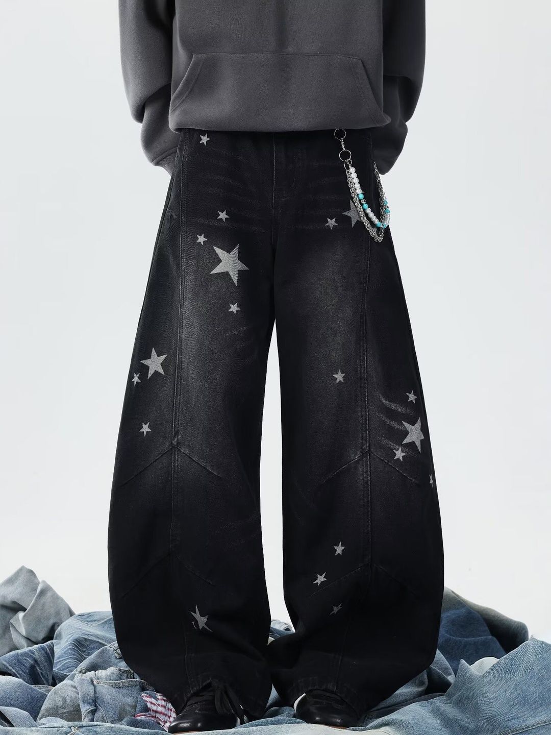 Men Wide Leg Mid-Rise Light Fade Printed Jeans