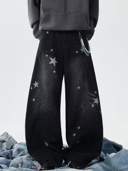 Men Wide Leg Mid-Rise Light Fade Printed Jeans