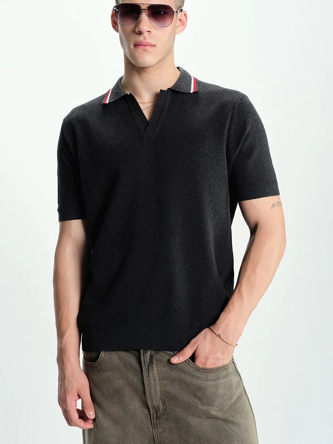 Men Printed Polo Collar Pockets T-shirt