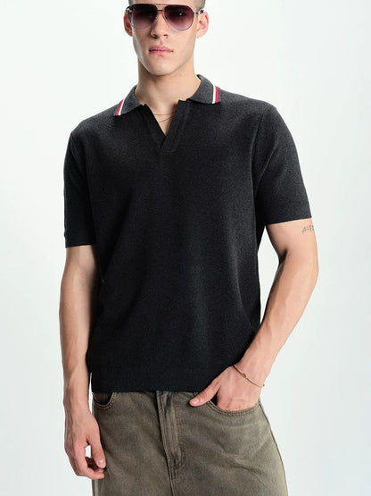Men Printed Polo Collar Pockets T-shirt