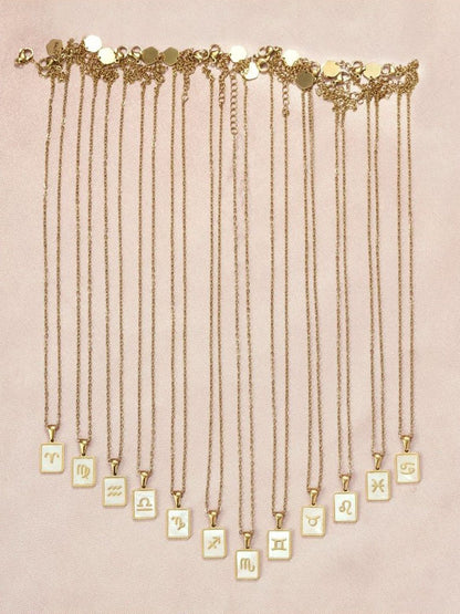 SALTY Gold & White Sign of the Stars Zodiac Gemini Pendant With Chain