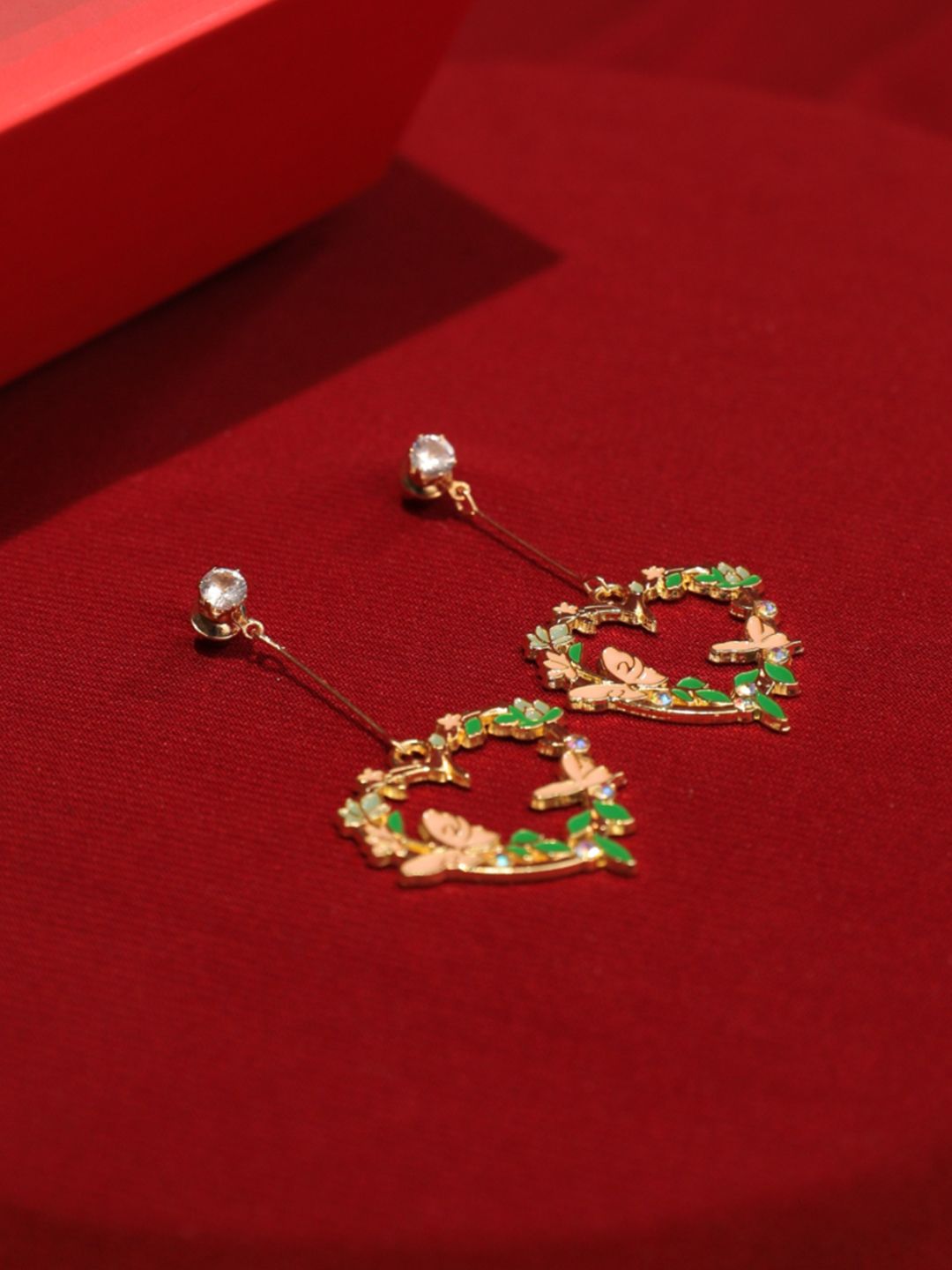 SALTY Stone Studded Heart Shaped Love Forest Elegance Drop Earrings