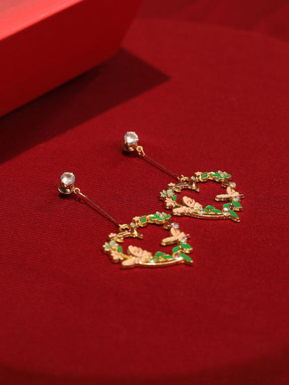 SALTY Stone Studded Heart Shaped Love Forest Elegance Drop Earrings