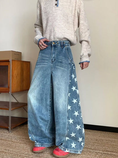 Men Wide Leg Mid-Rise Light Fade Printed Jeans