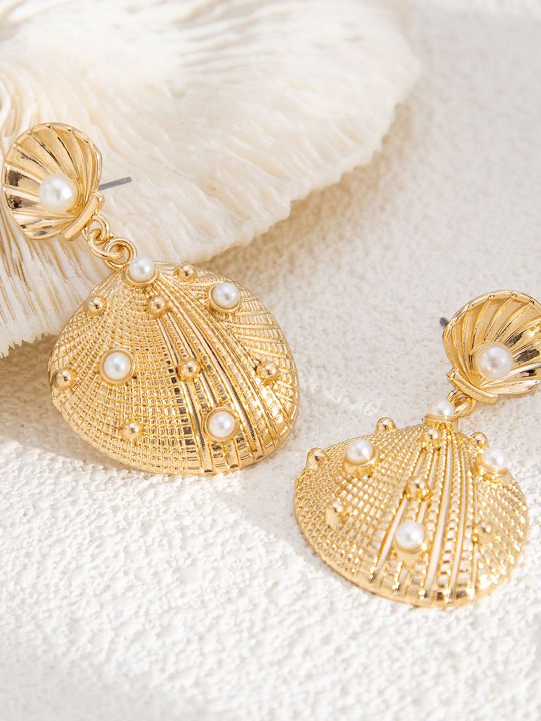 Gold Plated Artificial Stones Studded Contemporary Drop Earrings