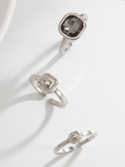 Set of 3 Silver-Plated Stone-Studded Finger Ring