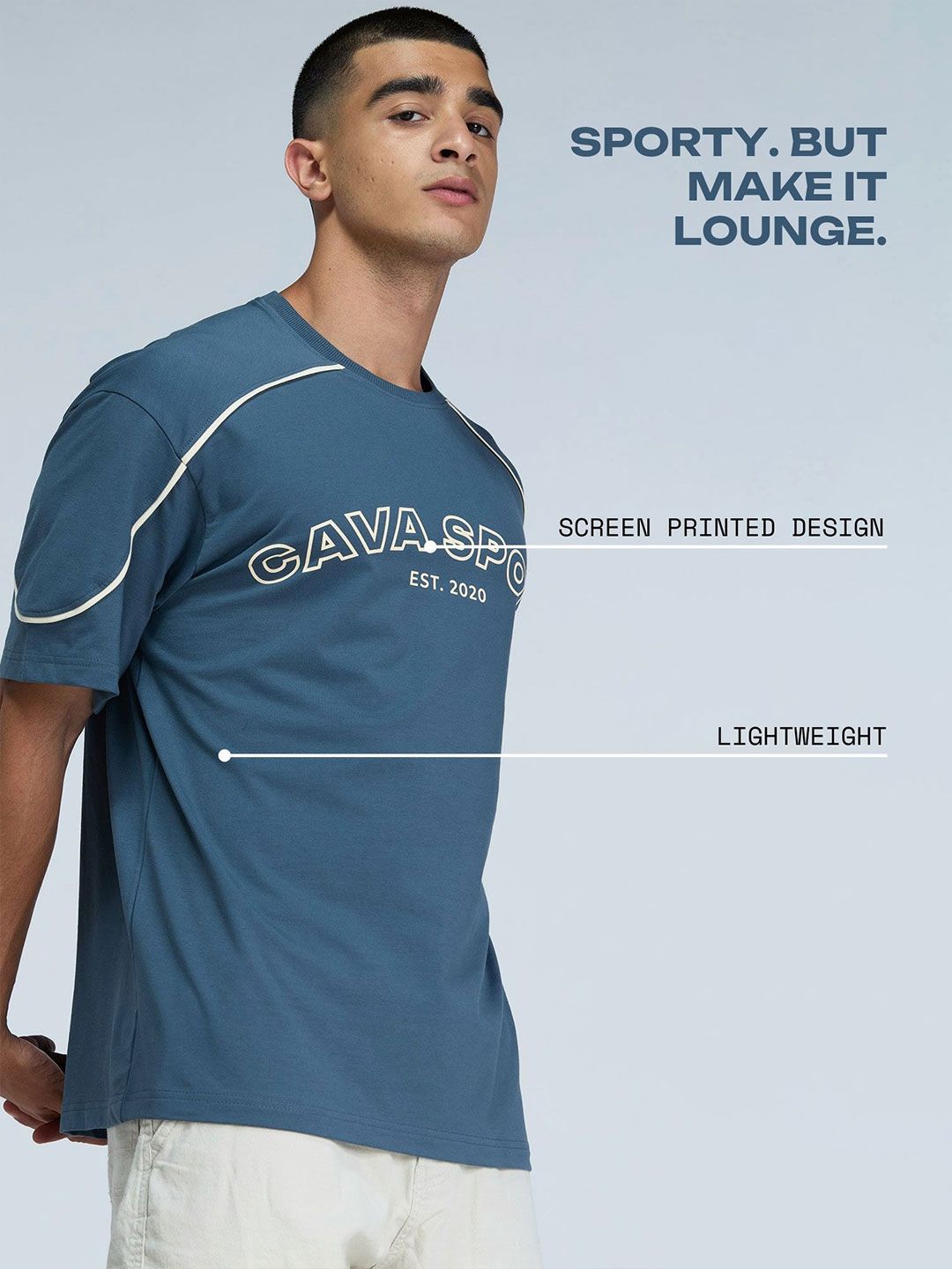 Men Steel Blue Round Neck Oversized Jersey Tshirts