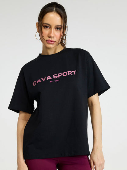 Women Black Love All Oversized Printed Cotton-Spandex Tee