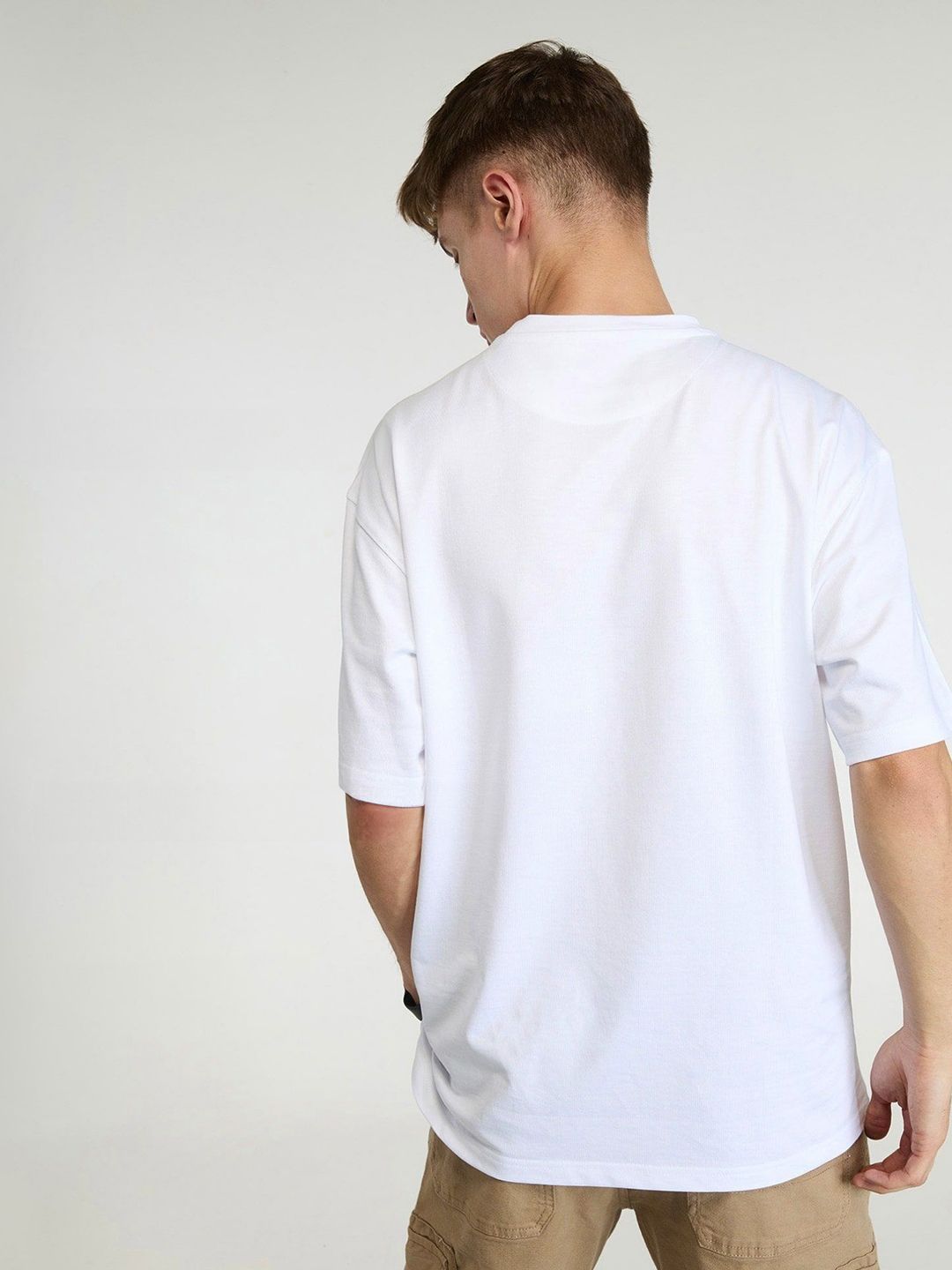 Men White Tenniscore Oversized Printed Cotton Tee