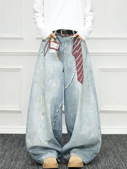 Men Wide Leg Mid-Rise Light Fade Printed Jeans