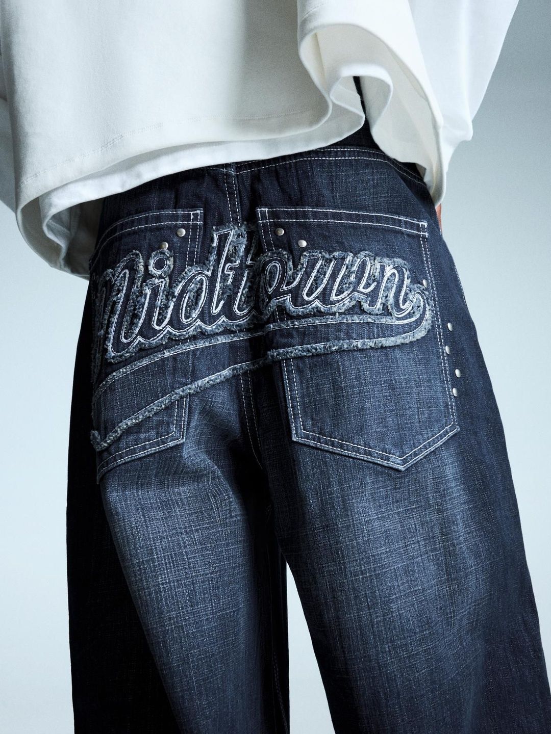 Men Super baggy studded patch jeans