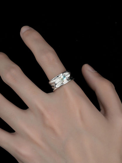 Men Silver-Plated Stone-Studded Textured Adjustable Finger Ring