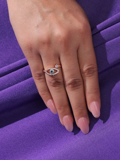 SALTY Stone-Studded Evil Eye Stainless Steel Finger Ring