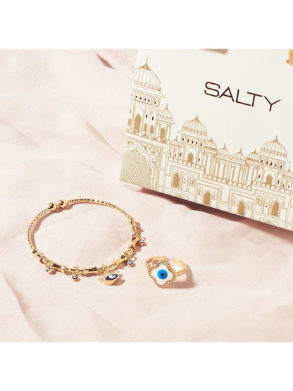 SALTY Chic Evil Eye Tassel Bangle & Greek Evil Eye Ring Jewellery Set