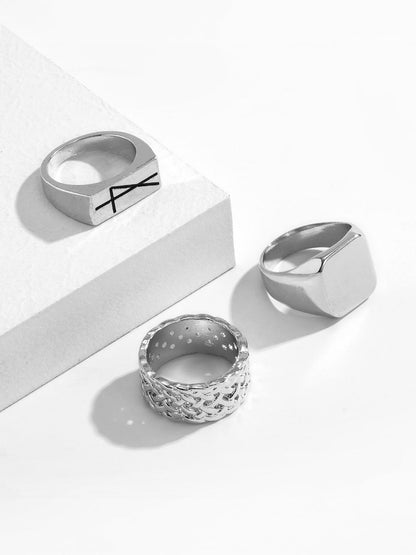 Men Set Of 3 Silver-Plated Finger Rings