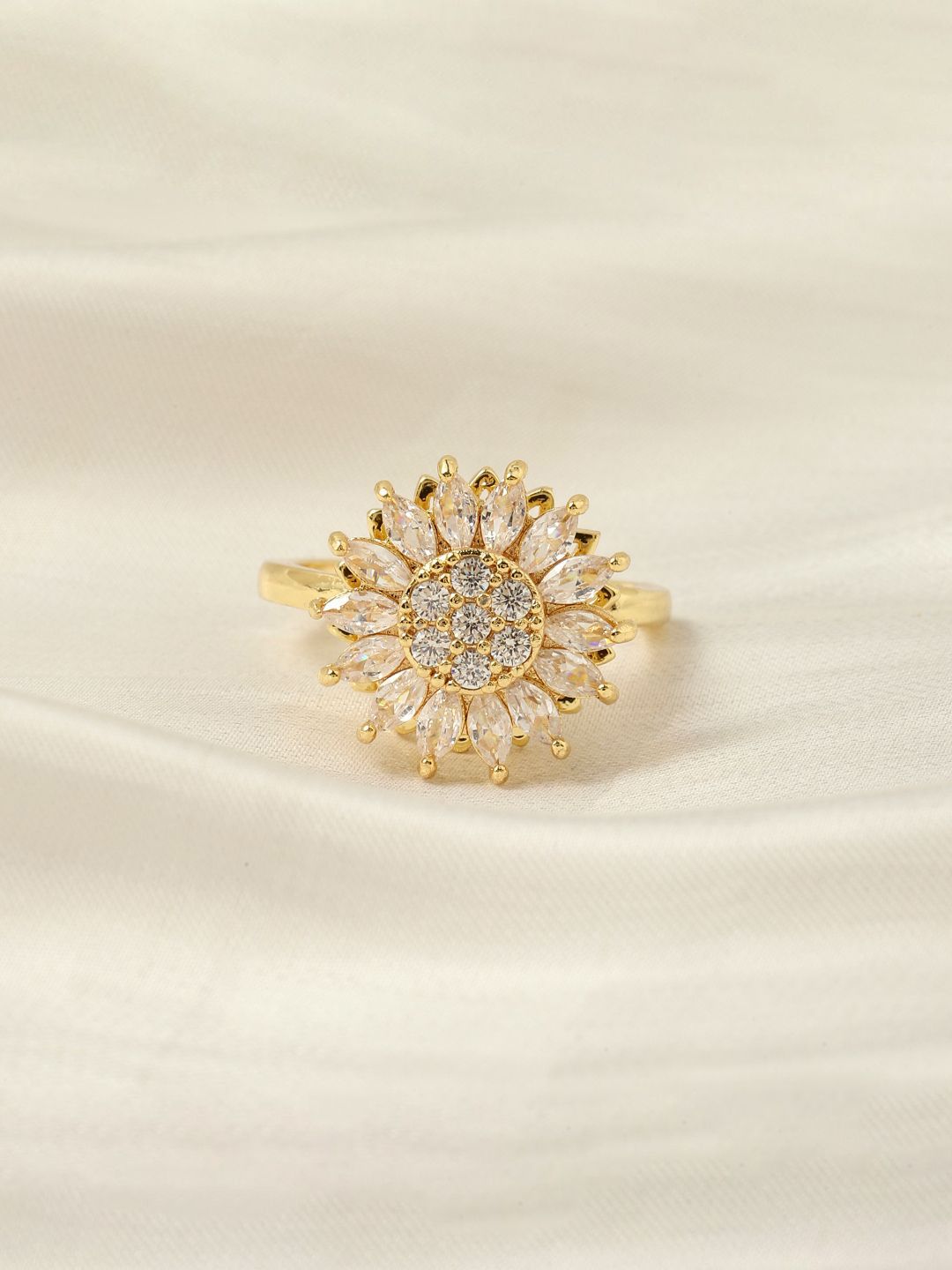 SALTY 14KT Gold Plated Crystal Stone Studded Finger Ring