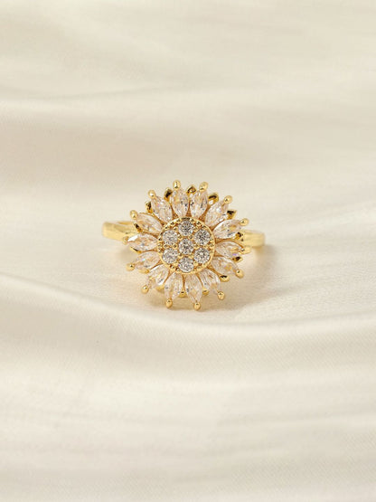 SALTY 14KT Gold Plated Crystal Stone Studded Finger Ring