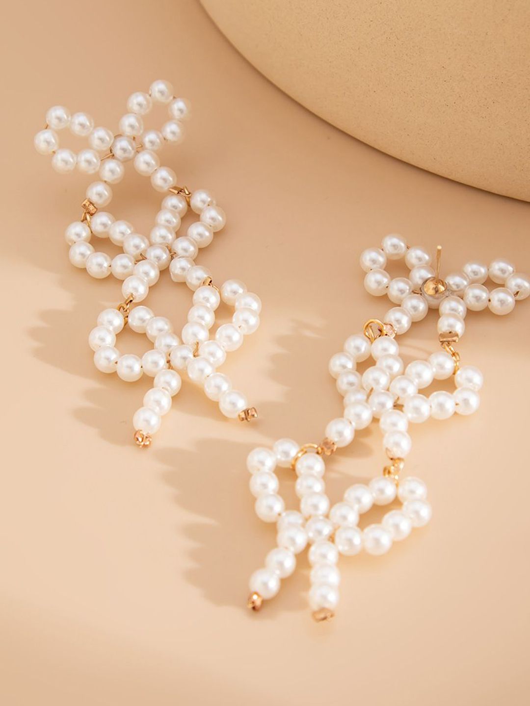 Gold-Plated Artificial Beads Beaded Quirky Drop Earrings