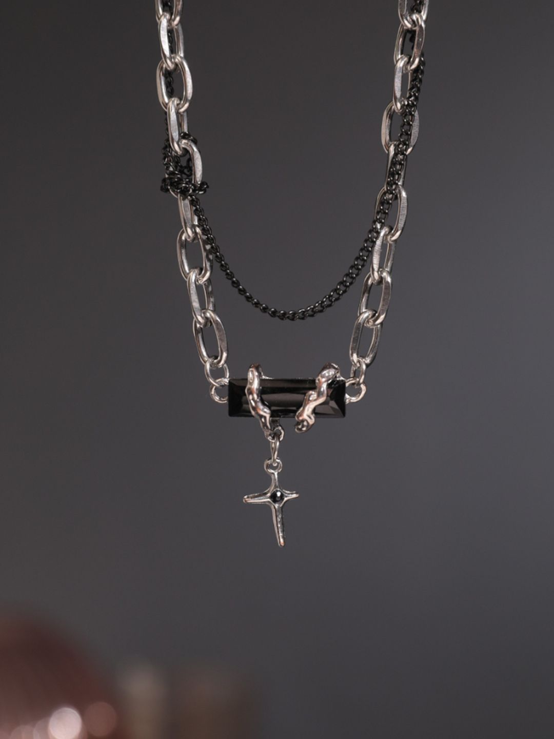 SALTY Men Rugged Black Stainless Steel Pendant Locket Necklace