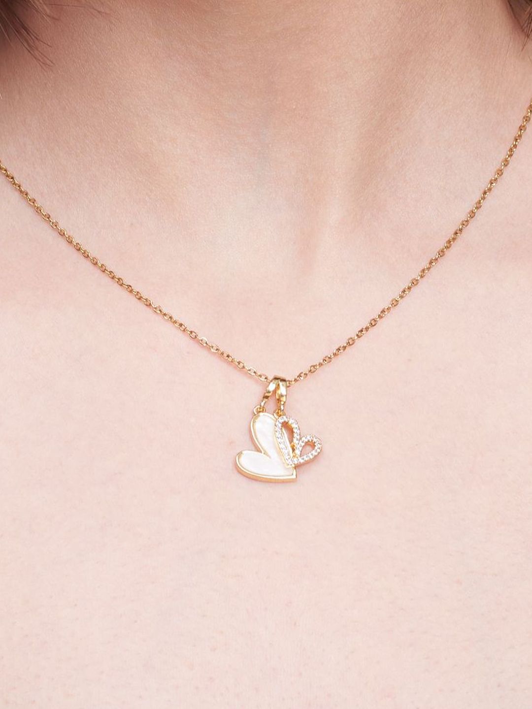 SALTY Pack of 2 Women LoveBond Double Heart Golden Necklace
