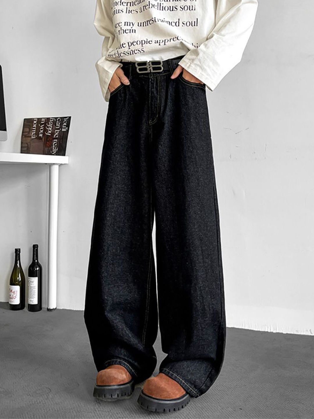 Men Wide Leg Light Fade Jeans