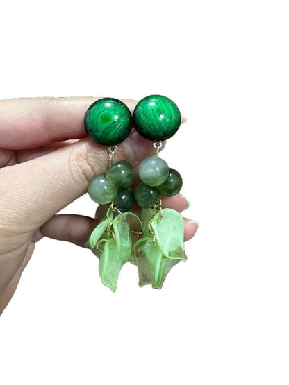 Artificiial Beaded Leaf Shaped Drop Earrings