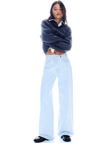 High-waist Wide-Leg Crossover Jeans